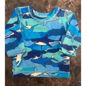 Hanna Andersson Baby Swim Rash Guard Blue Sharks Size 3-6 Months